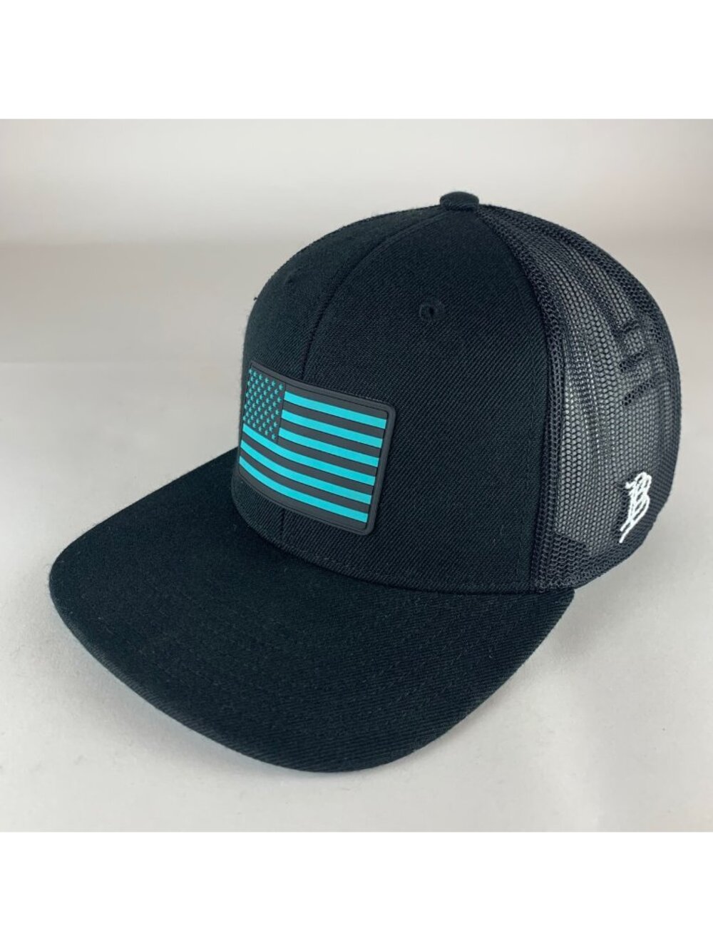 Branded Bills Turquoise American Flag Snapback Trucker Hat